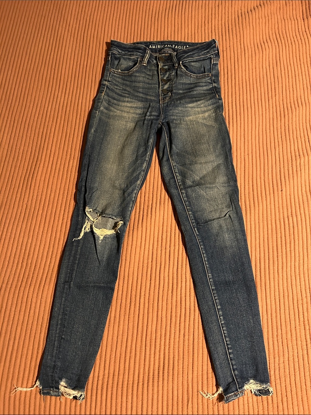 American Eagle Outfitters Distressed Dark Blue High-Rise Skinny Jeans